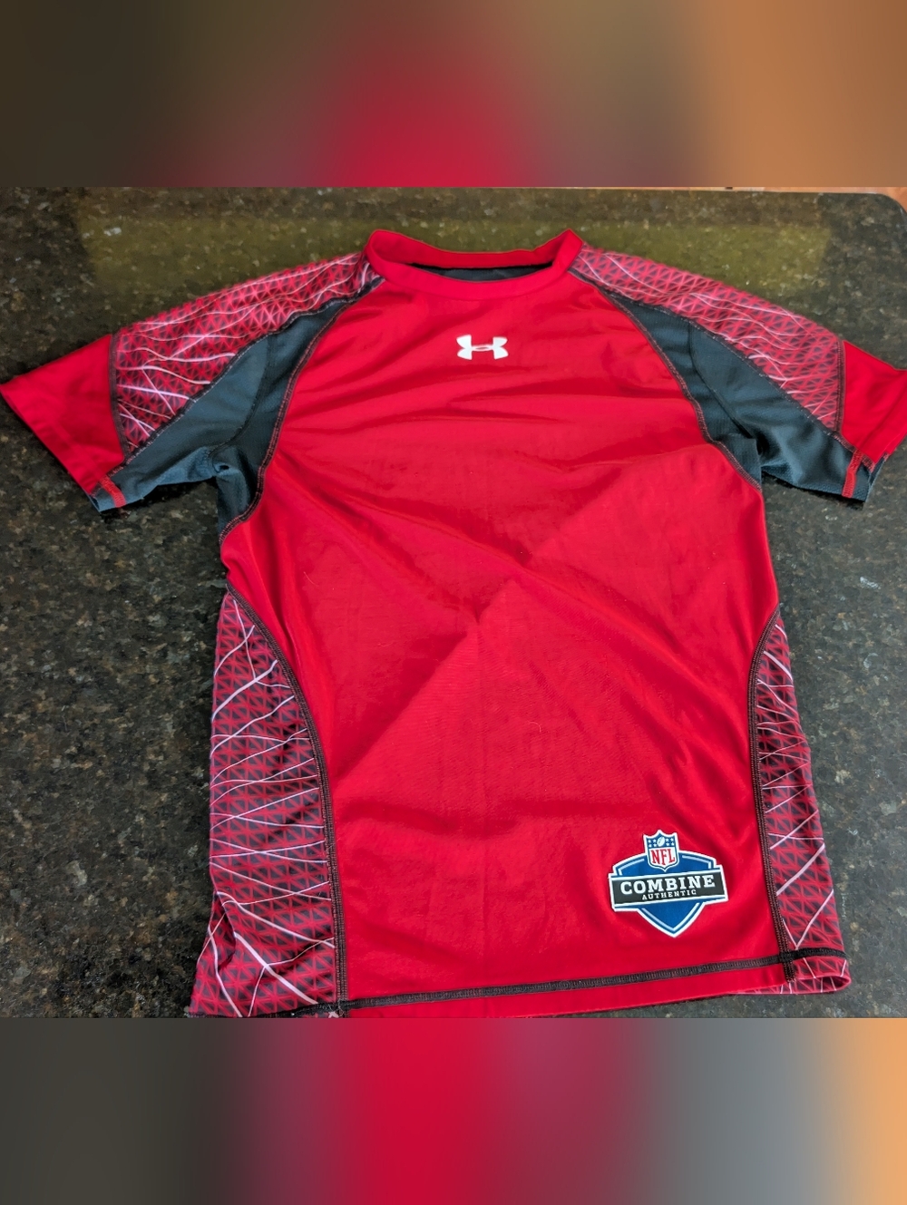Under Armour Red Short Sleeve Compression Training Top with NFL Combine Patch